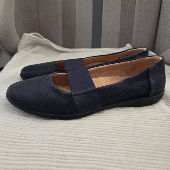 Naturalizer 7 FIA Blue Suede Flats Shoes Mary Jane Shimmer Metallic - Picture 1 of 7